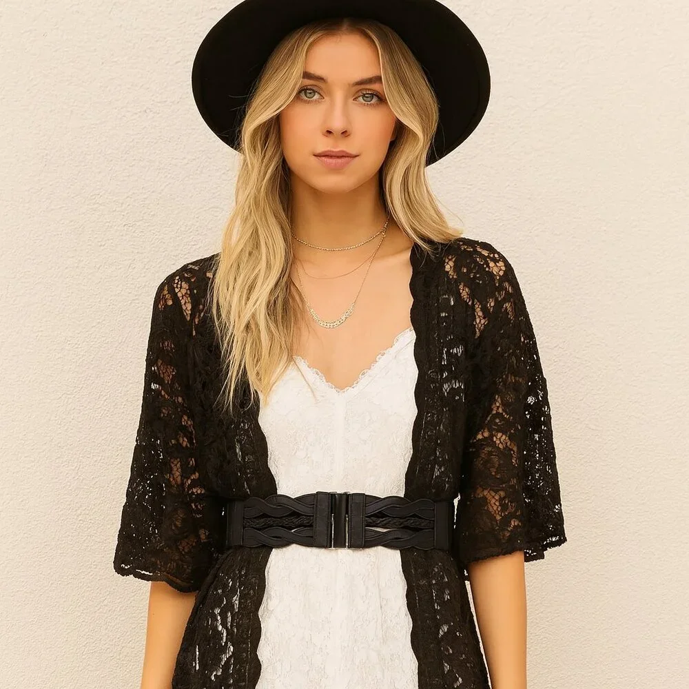 2/$30 NEW Elastic Wide Waist Belt Braided Black